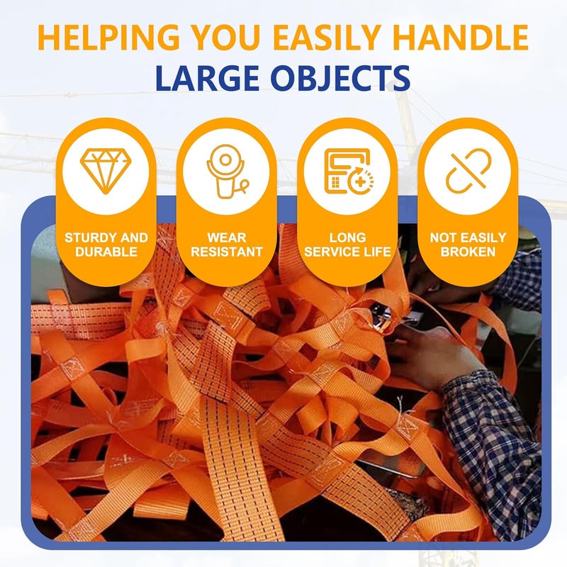 ARTJIANG 4.93' x 4.93'ft Cargo Lifting Nets, Safety Lifting Net Straps, Flat Nylon Sling Hoisting Net, Loading and Unloading Heavy Objects for Construction Rigging Moving Towing Hoisting Work Gear - Image 3